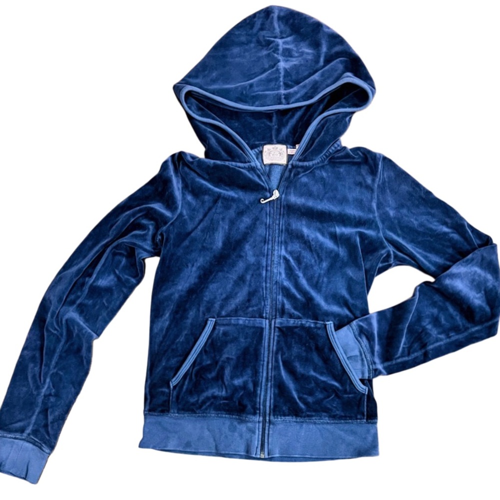 Y2K Juicy Couture women’s M Navy Velour Zip Hoodie EUC - Picture 2 of 14
